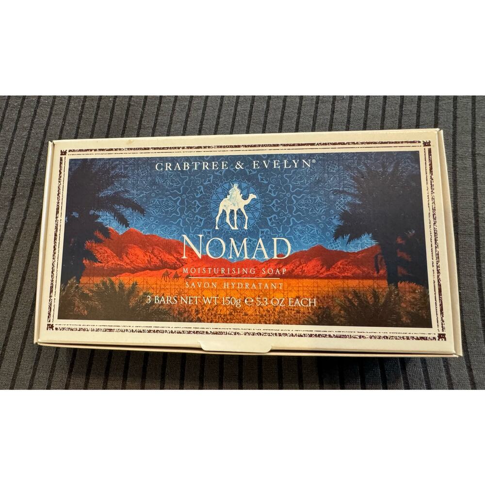 New Crabtree & Evelyn Nomad Moisturising Soap Bars -Set of 3 - 150 G / 5.3 Oz